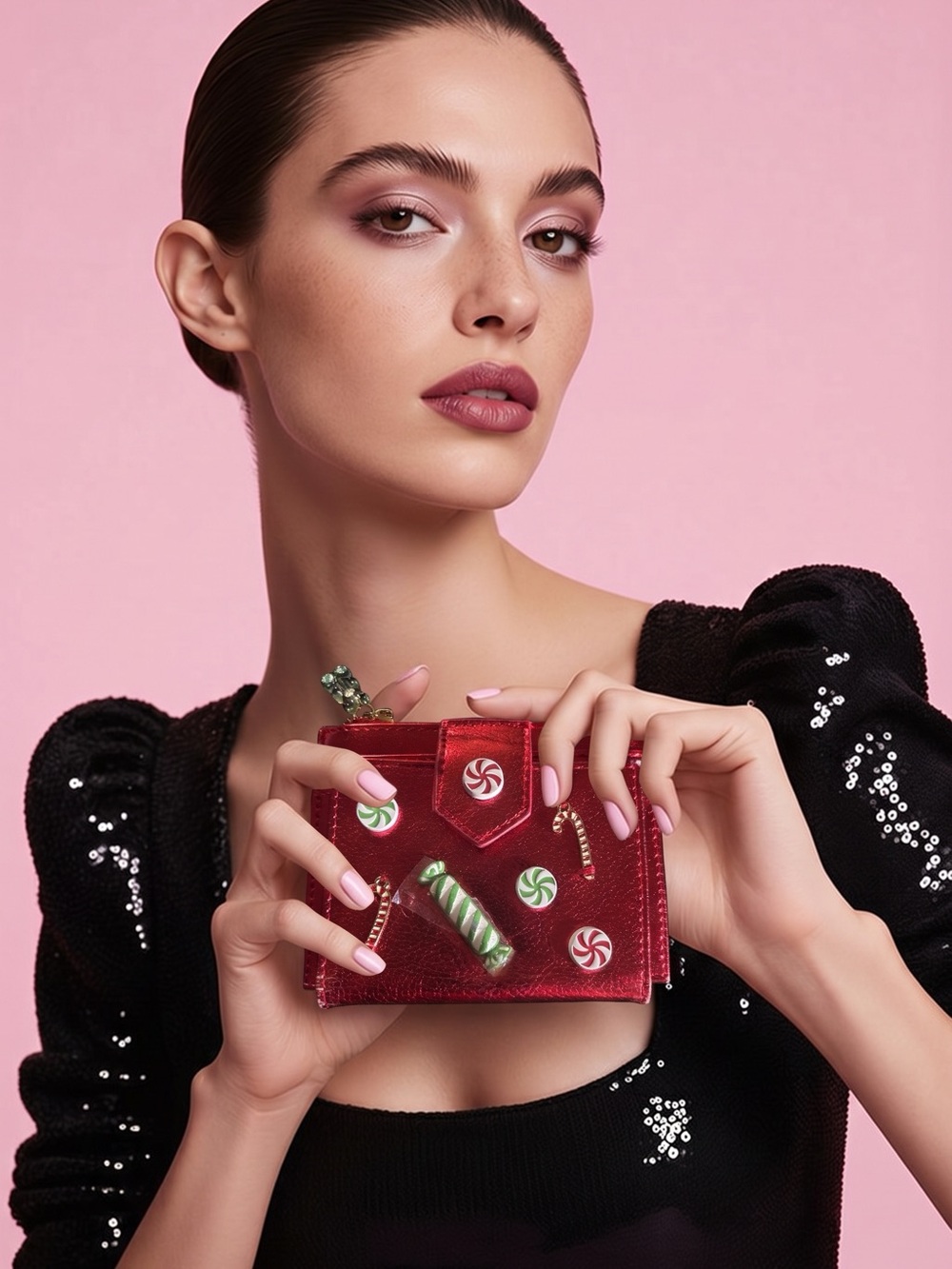 Betsey Johnson Red Candy-Embellished Card Wallet